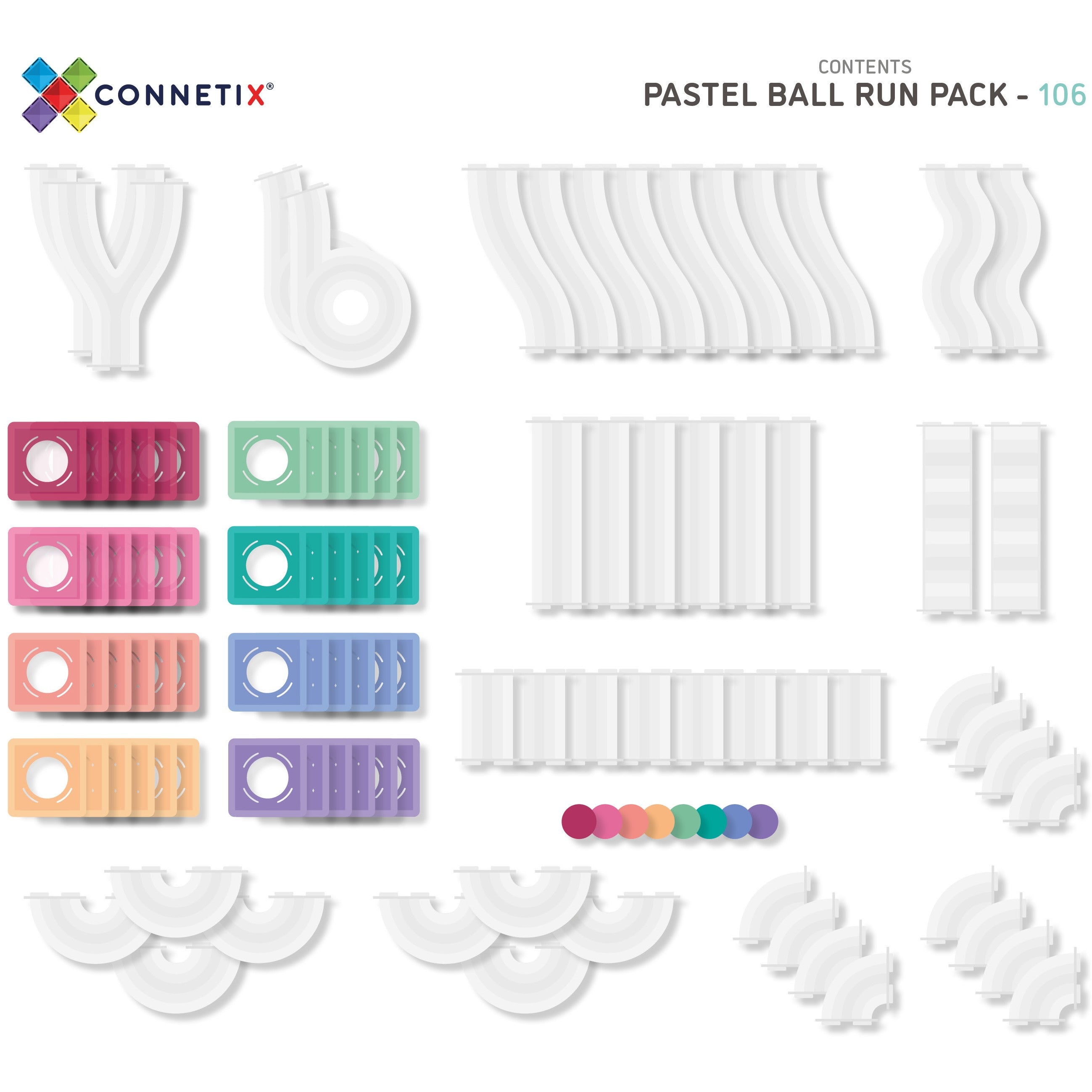 Connetix Tiles PASTEL 106 Piece Ball Run Pack
