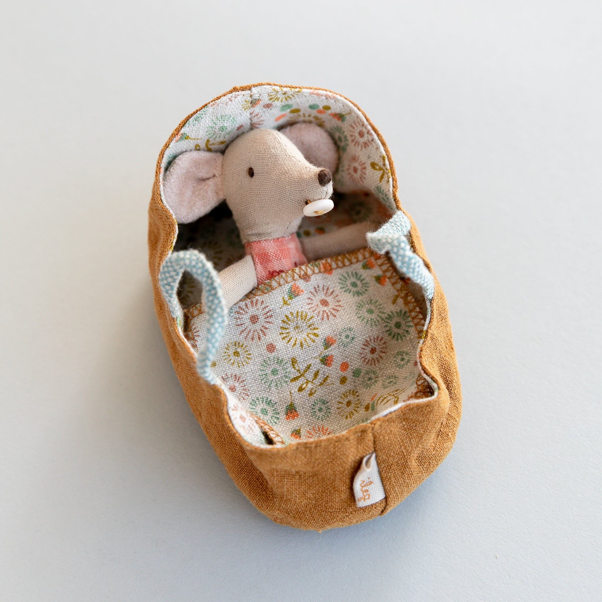 Maileg Baby Mouse in Carrycot