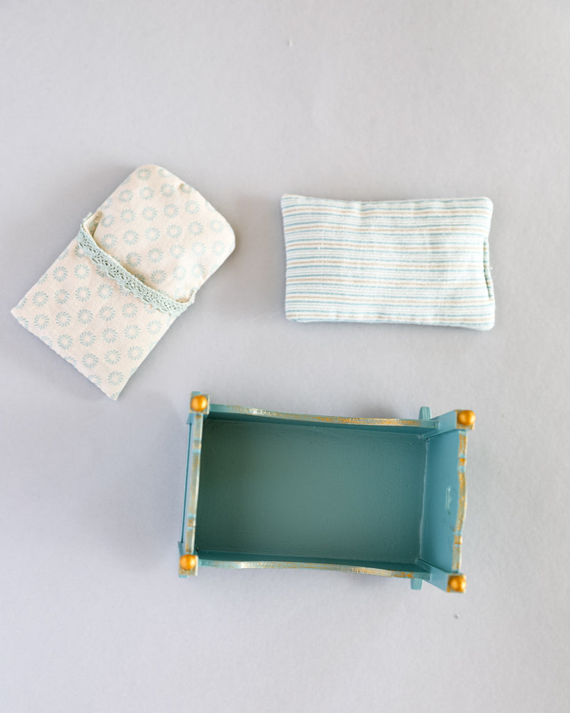 Maileg | Miniature Cradle, Baby Mouse - Blue