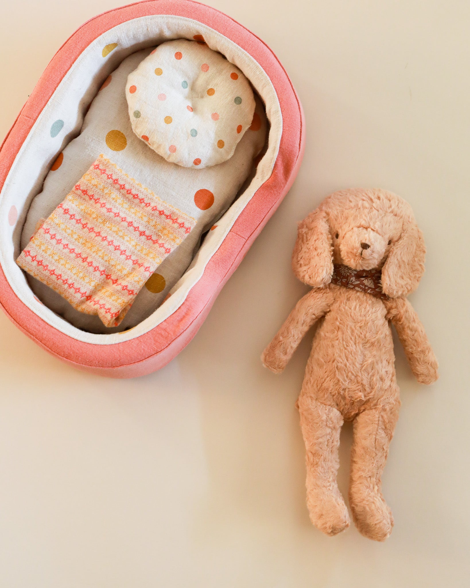 Maileg | Plush Poodle Dog with Dog Bed - Coral 