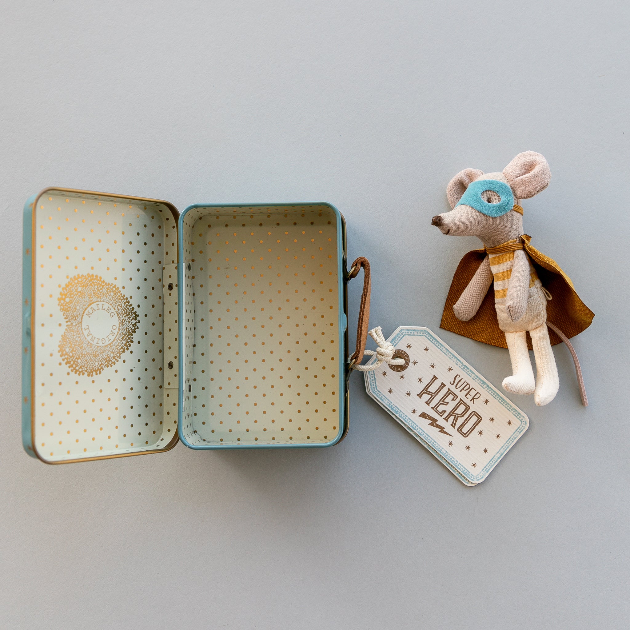 Maileg Superhero Mouse, Little Brother in Suitcase