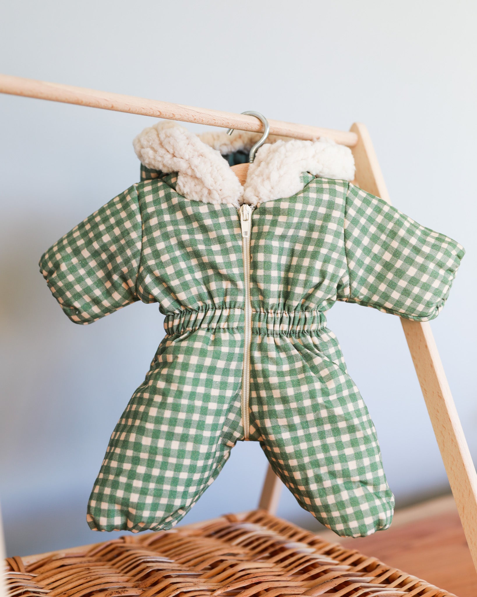 Minikane Doll Clothes | Baby Doll Snowsuit - Green Gingham