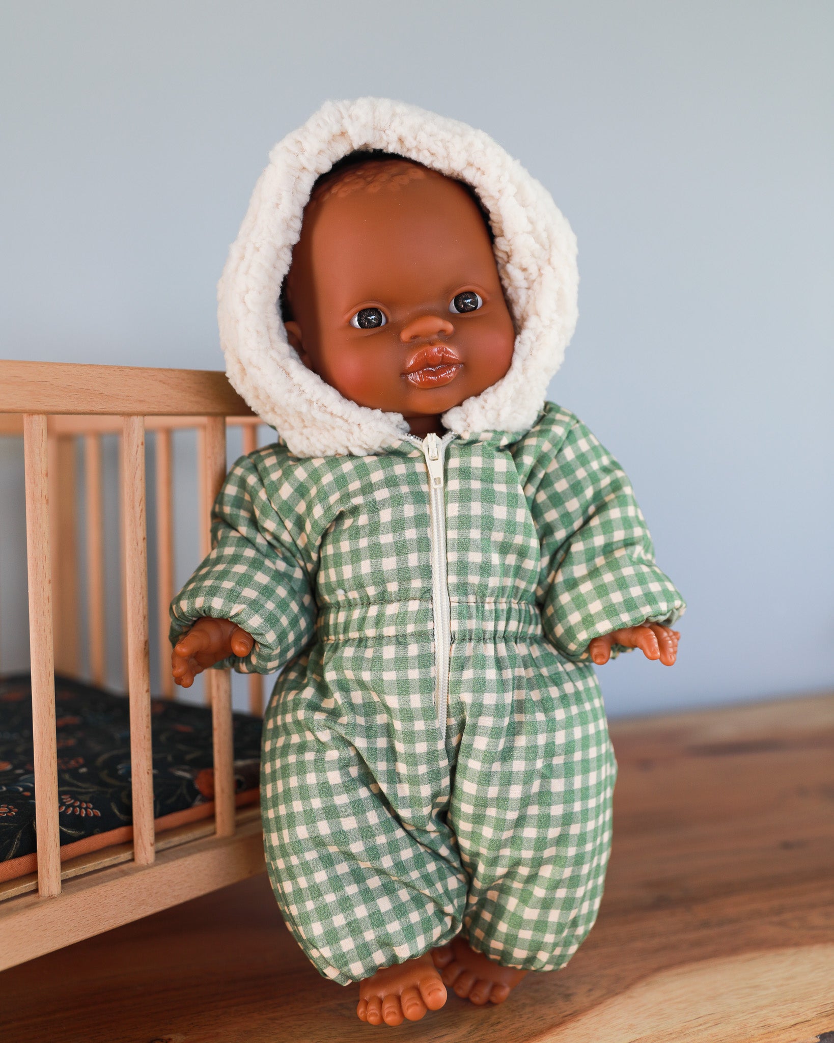 Minikane Doll Clothes | Baby Doll Snowsuit - Green Gingham