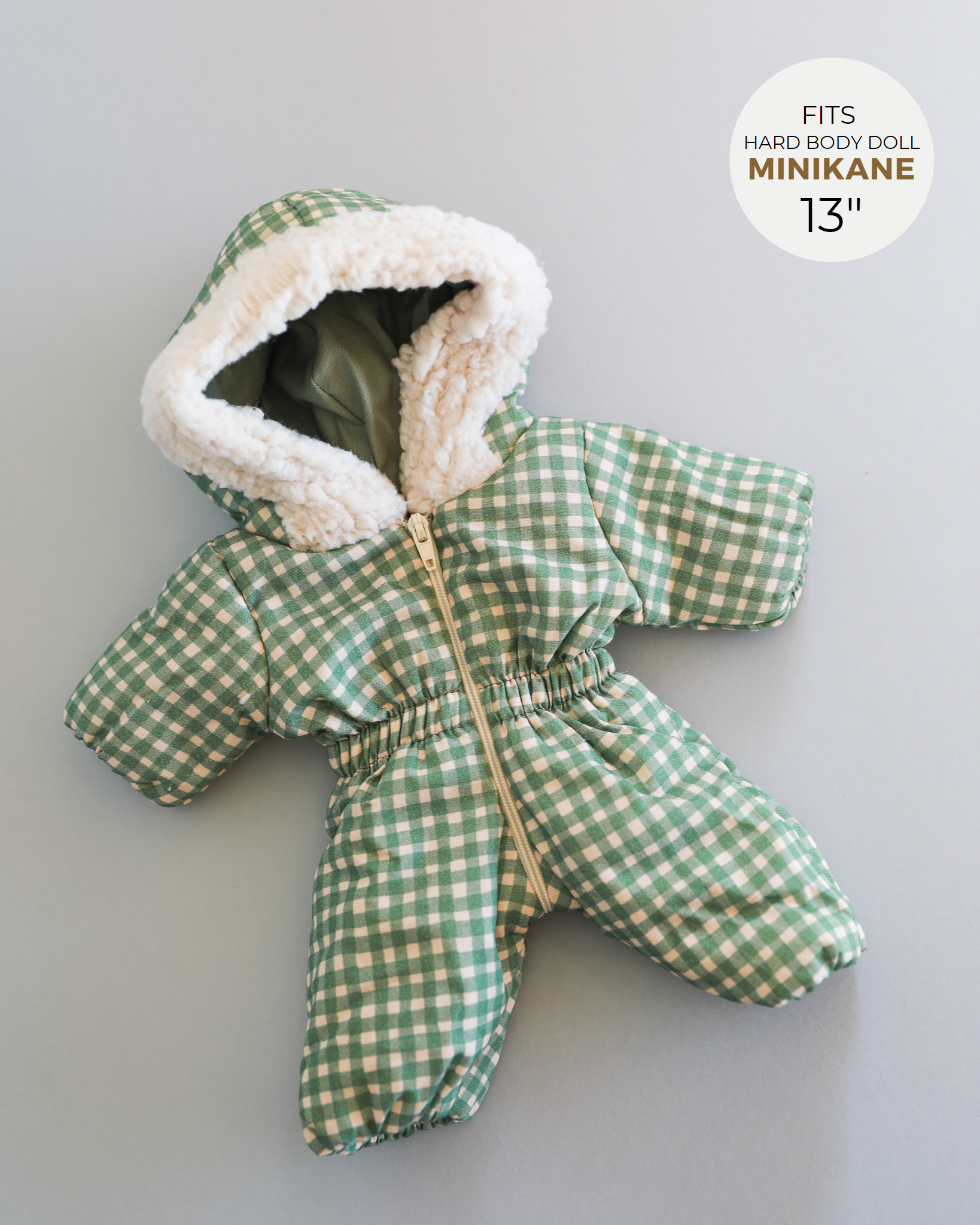 Minikane Doll Clothes | Baby Doll Snowsuit - Green Gingham