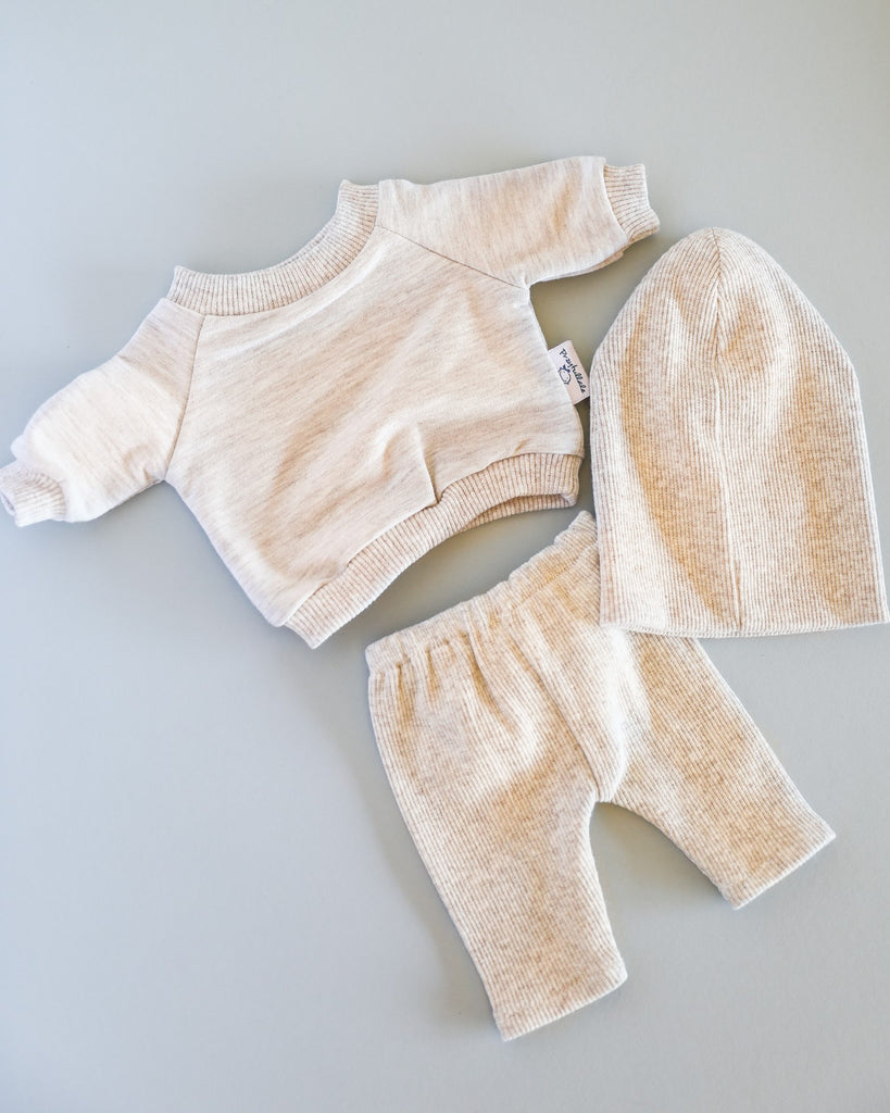 Minikane Doll Clothes | Baby Doll Sweatshirt Set with Beanie (Beige)