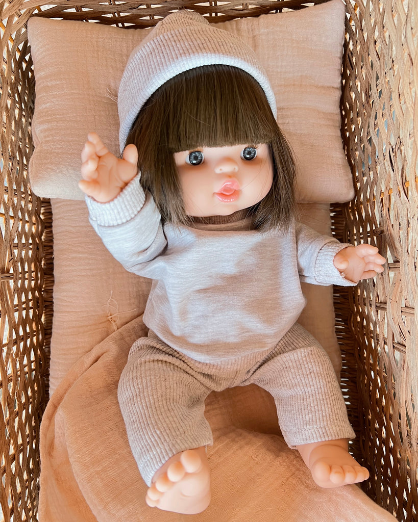 Minikane Doll Clothes | Baby Doll Sweatshirt Set with Beanie (Beige)
