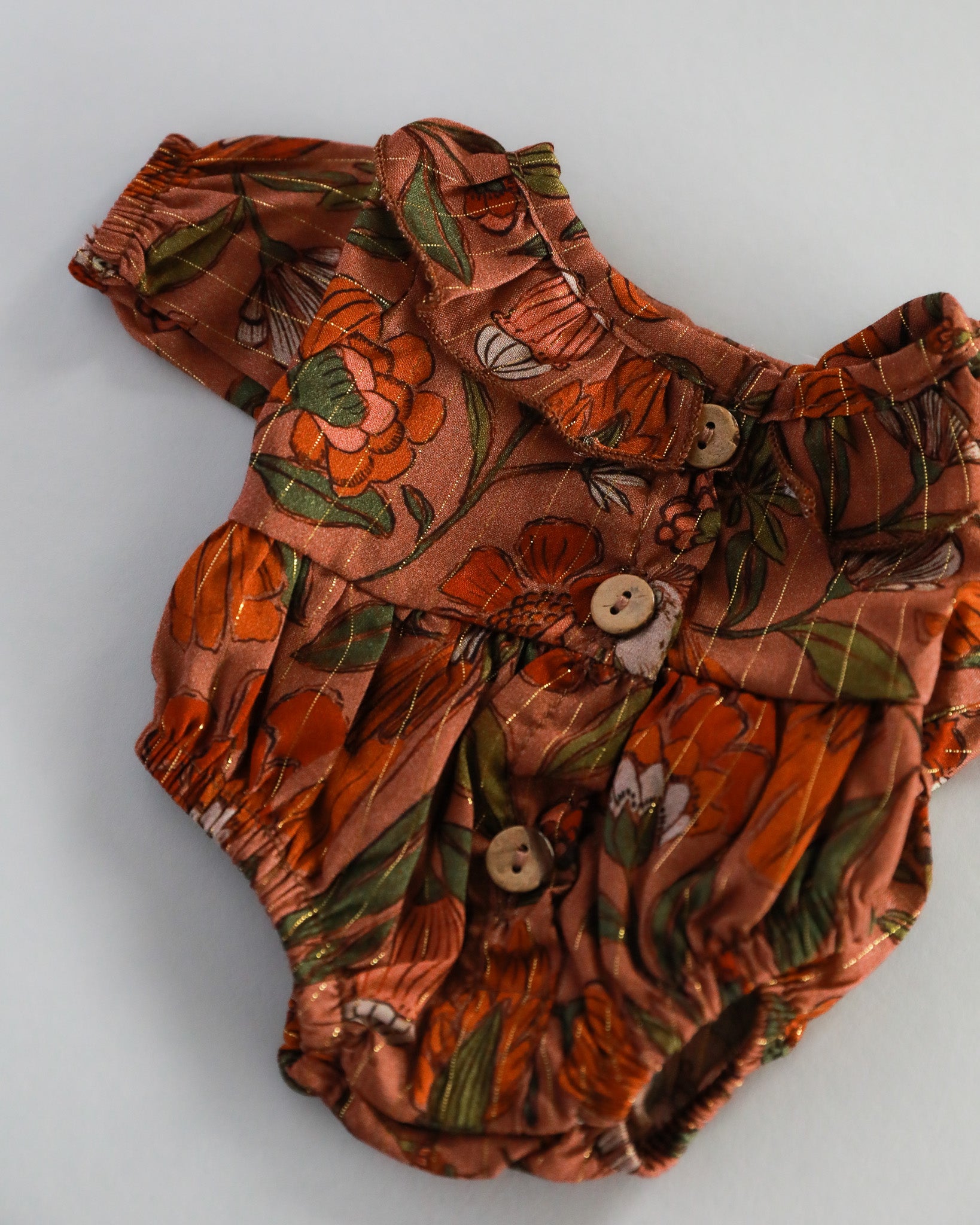 Minikane Doll Clothes | Baby Doll Floral Romper (Brown)