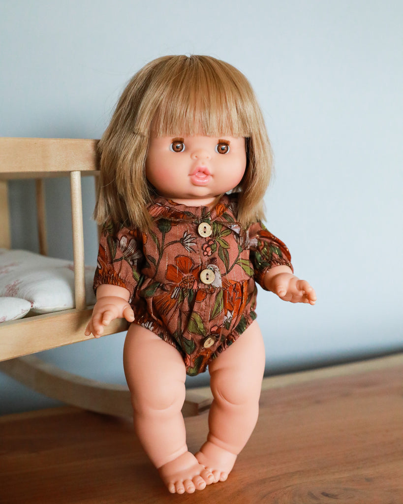 Minikane Doll Clothes | Baby Doll Floral Romper (Brown)