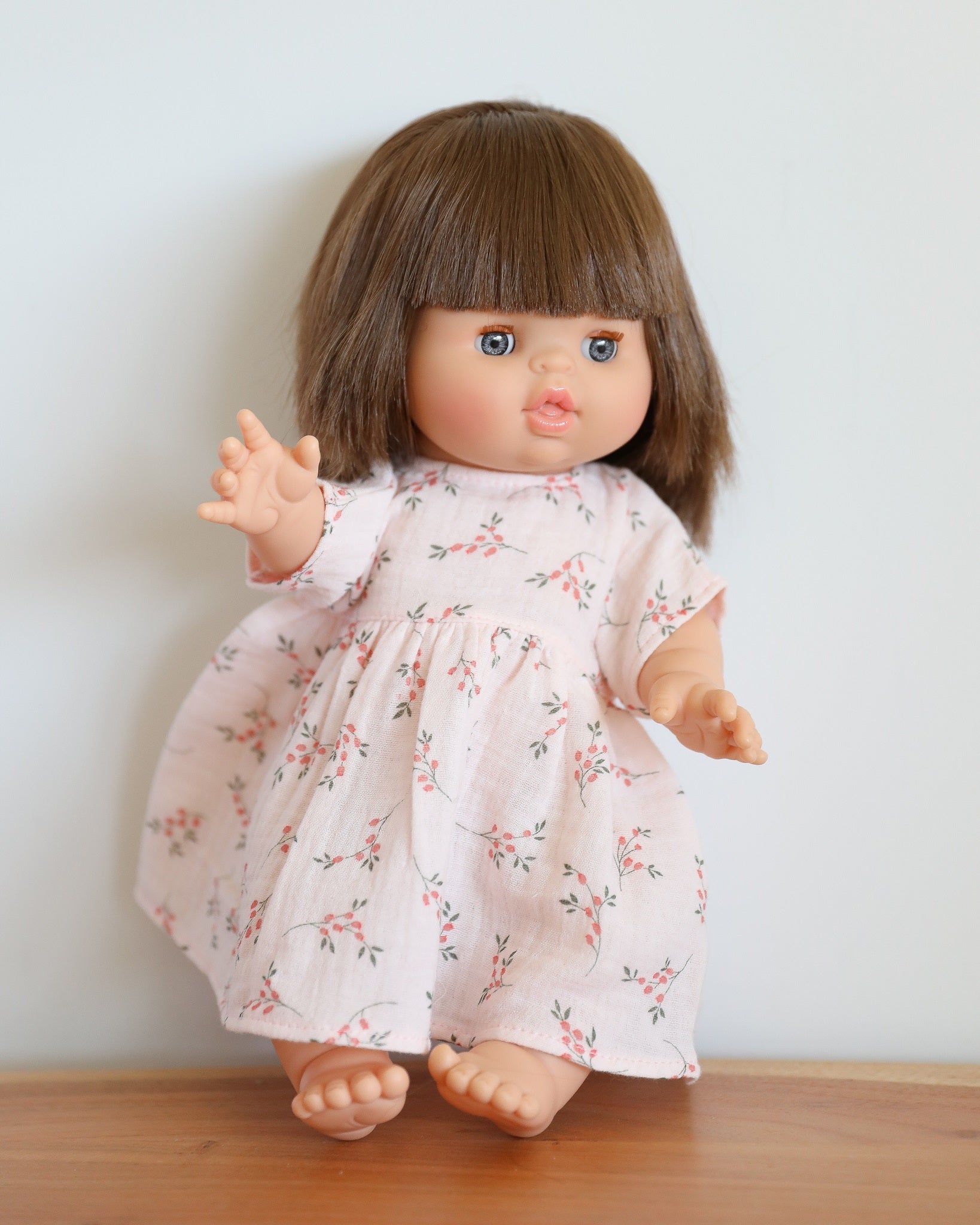 Minikane Doll Clothes | Baby Doll Muslin Floral Dress (Pink)