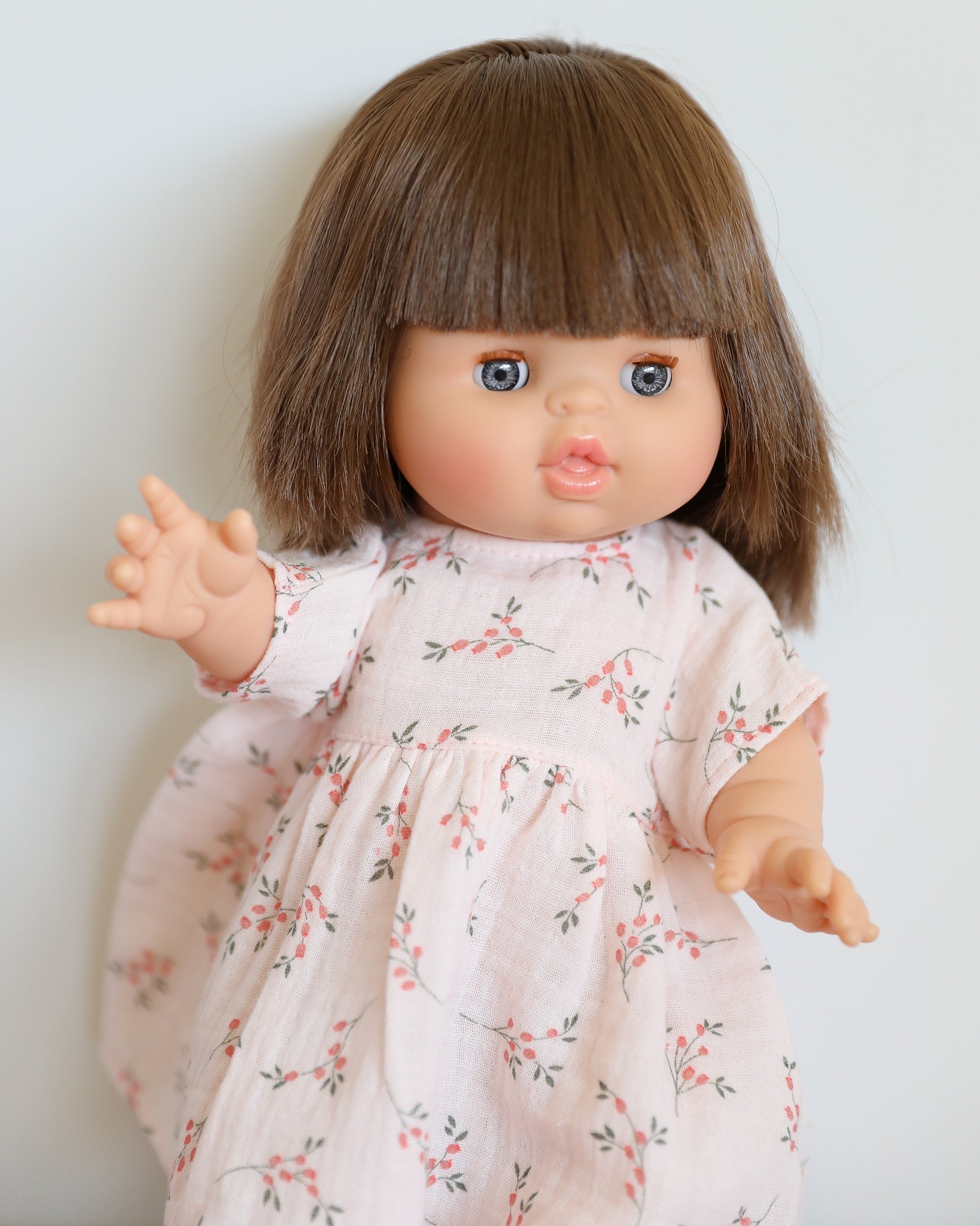 Minikane Doll Clothes | Baby Doll Muslin Floral Dress (Pink)