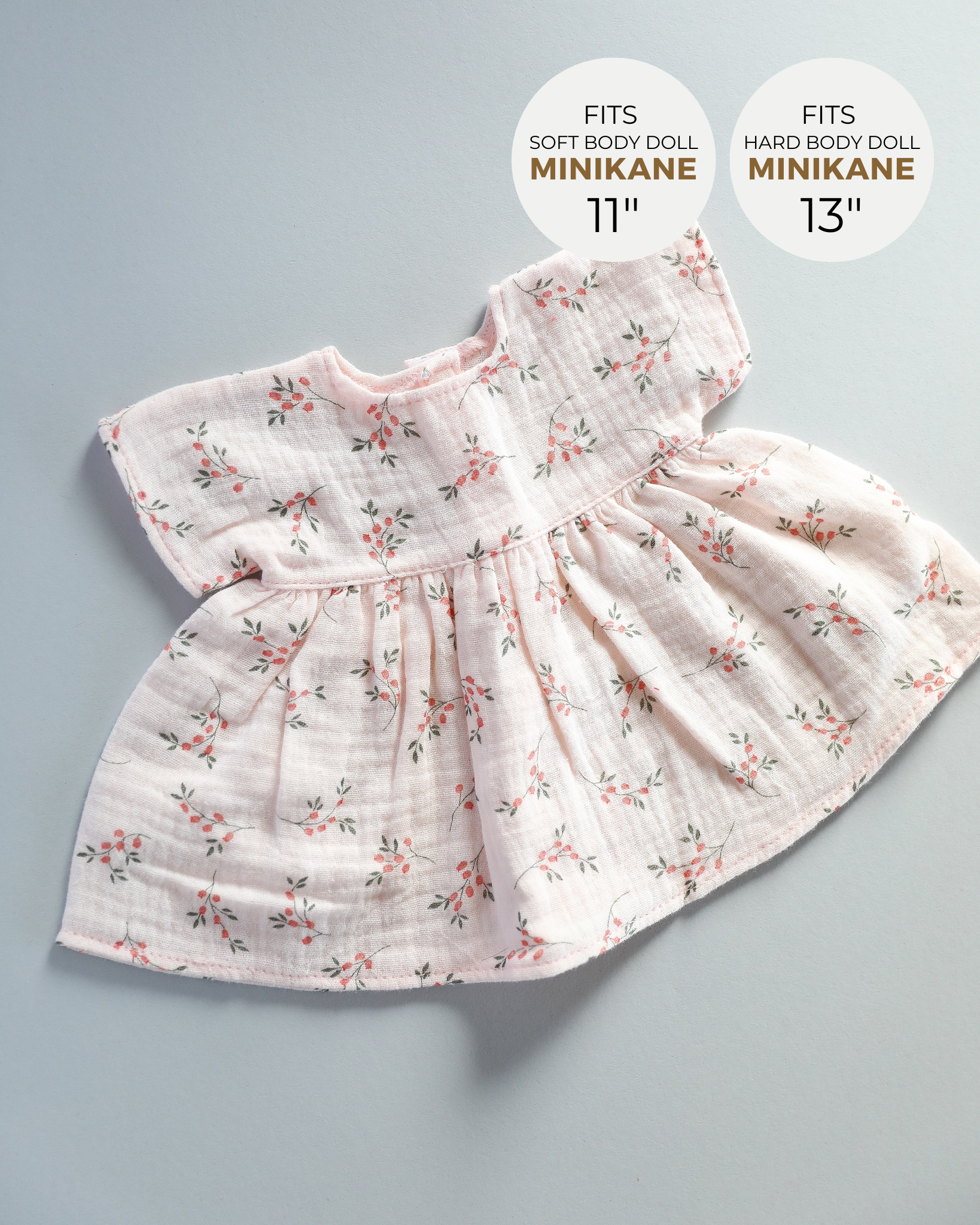 Minikane Doll Clothes | Baby Doll Muslin Floral Dress (Pink)
