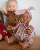 Minikane Doll Clothes | Baby Doll Summer Romper with Headband (Plum)