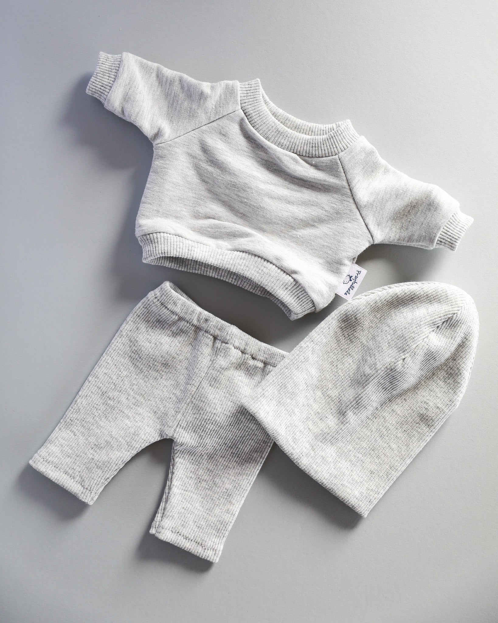 Minikane Doll Clothes | Baby Doll Sweatshirt Set with Beanie (Grey)