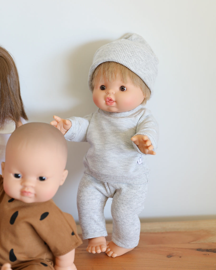 Minikane Doll Clothes | Baby Doll Sweatshirt Set with Beanie (Grey)