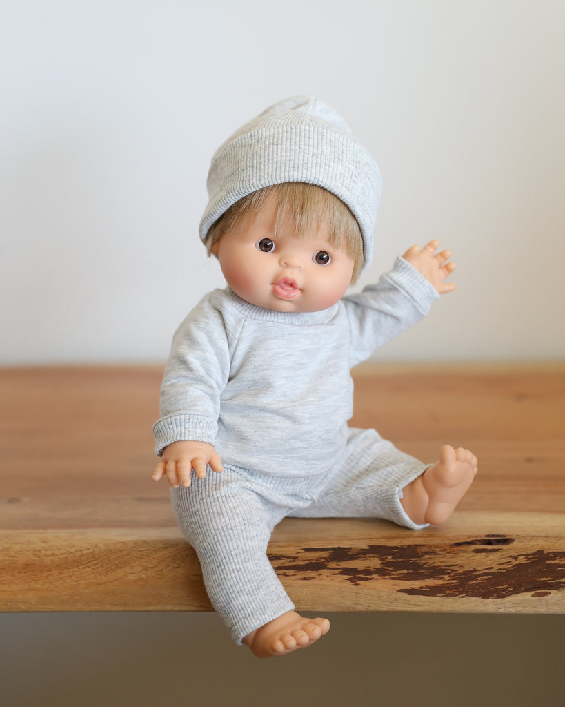 Minikane Doll Clothes | Baby Doll Sweatshirt Set with Beanie (Grey)