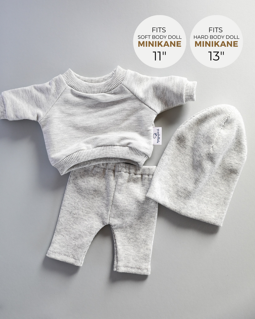 Minikane Doll Clothes | Baby Doll Sweatshirt Set with Beanie (Grey)