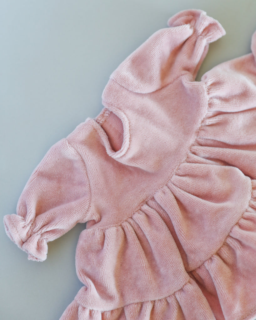 Minikane Doll Clothes | Baby Doll Velvet Dress (Pink)