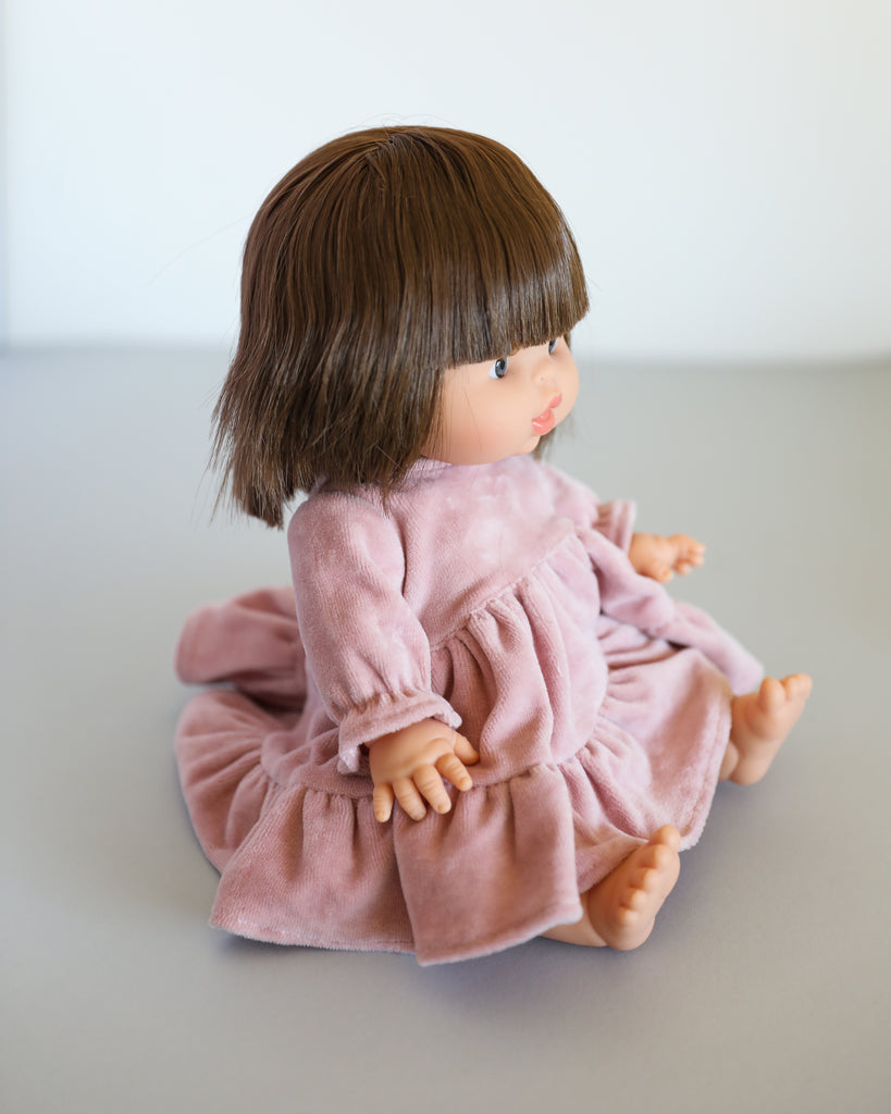 Minikane Doll Clothes | Baby Doll Velvet Dress (Pink)