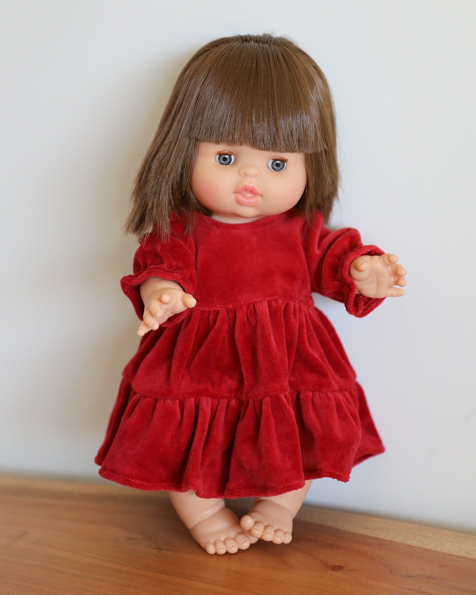 Minikane Doll Clothes | Baby Doll Velvet Dress (Red)