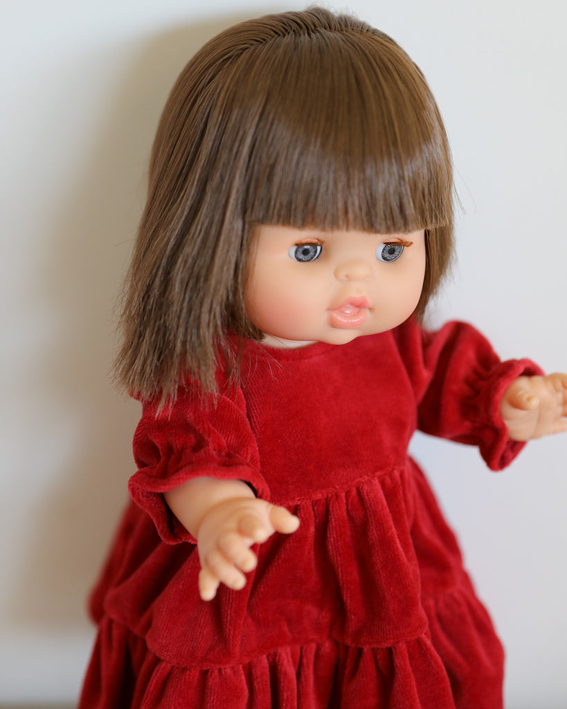 Minikane Doll Clothes | Baby Doll Velvet Dress (Red)