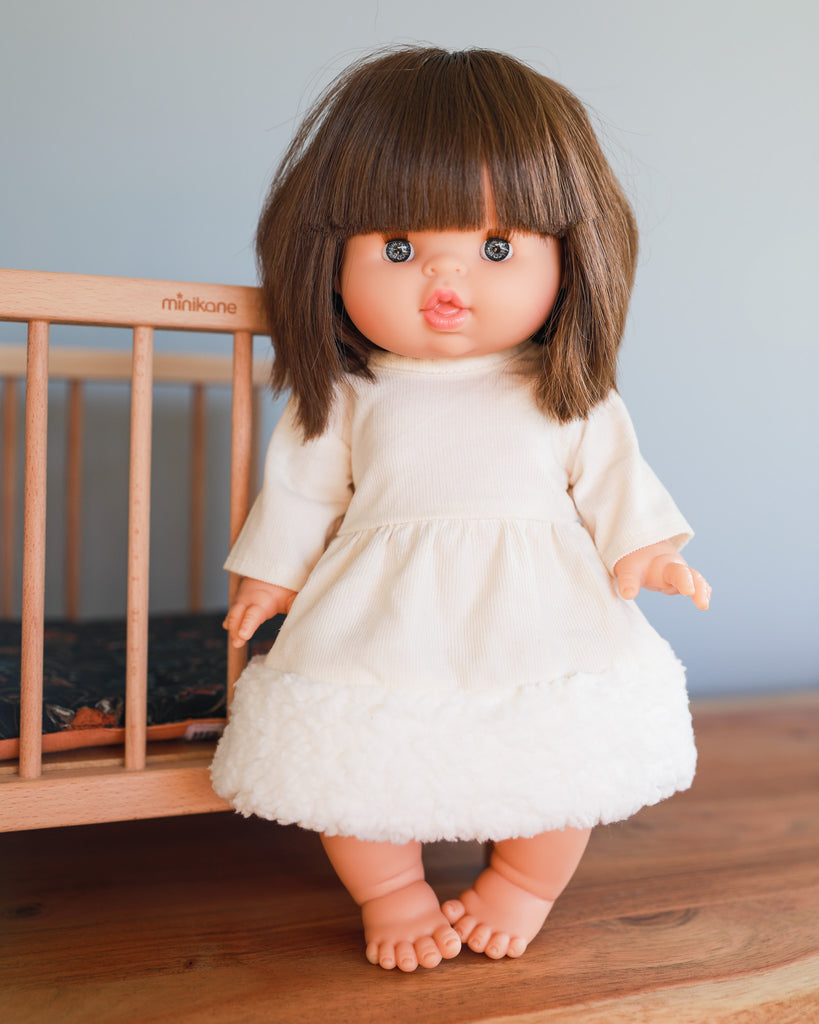 Minikane Doll Clothes | Baby Doll Winter Dress (White)