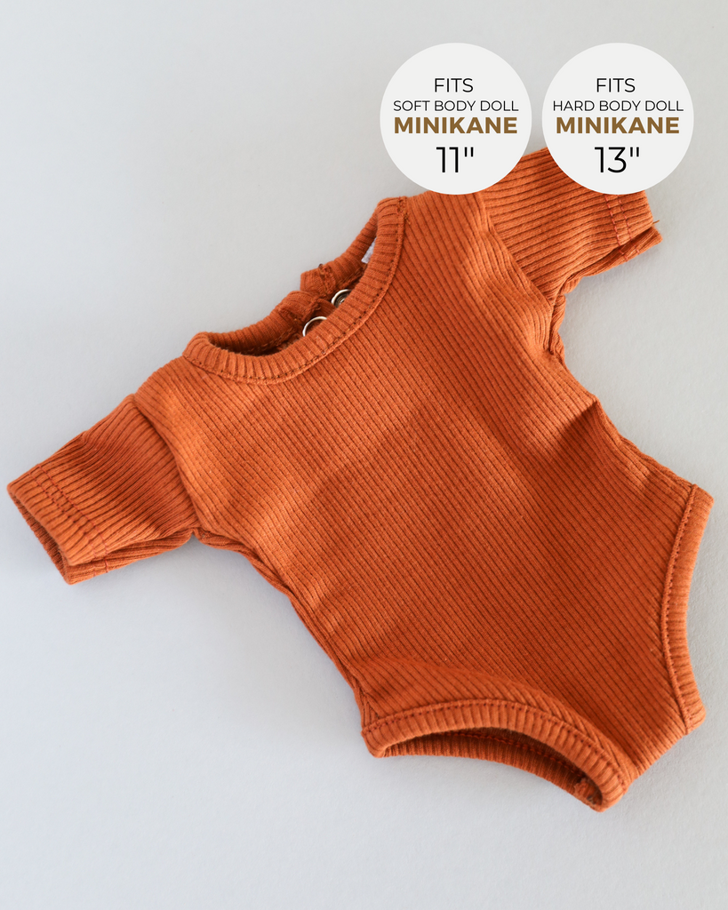 Minikane Doll Clothes | Short Sleeved Baby Doll Bodysuit (Dark Brown)