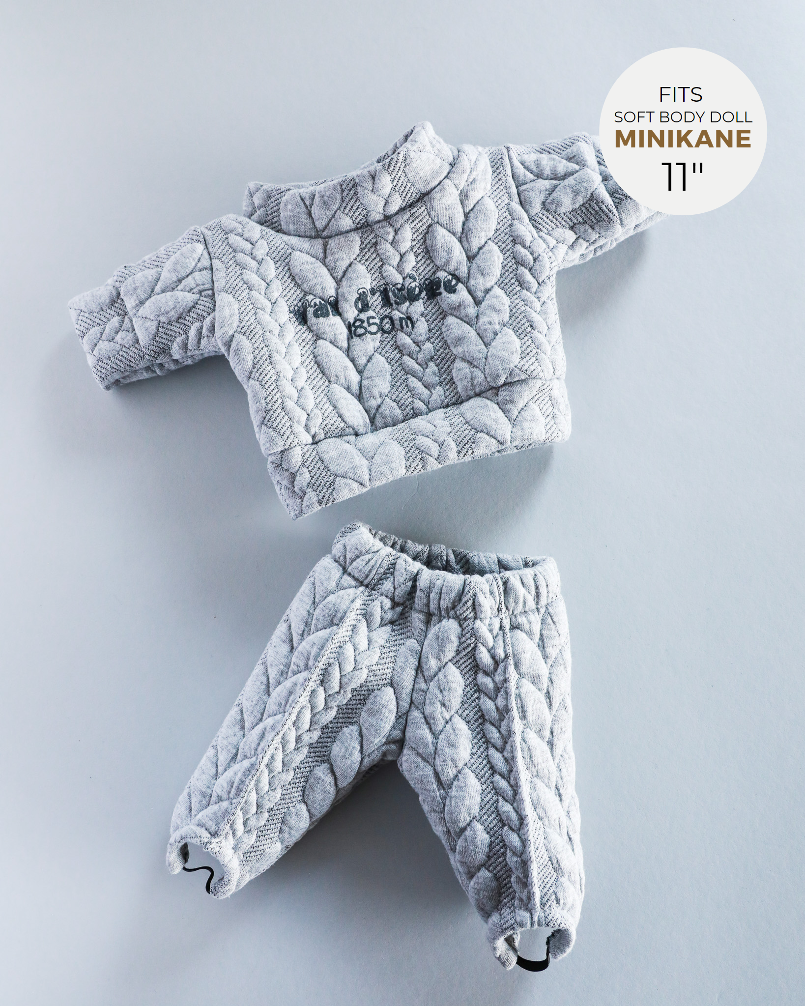 Minikane Doll Clothes | Soft Body Doll Jacquard Sweatshirt Set - Grey