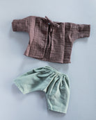 Minikane Doll Clothes | Baby Doll Muslin Top and Velvet Pant Set - Green & Grape