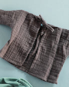 Minikane Doll Clothes | Baby Doll Muslin Top and Velvet Pant Set - Green & Grape