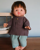 Minikane Doll Clothes | Baby Doll Muslin Top and Velvet Pant Set - Green & Grape