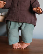 Minikane Doll Clothes | Baby Doll Muslin Top and Velvet Pant Set - Green & Grape
