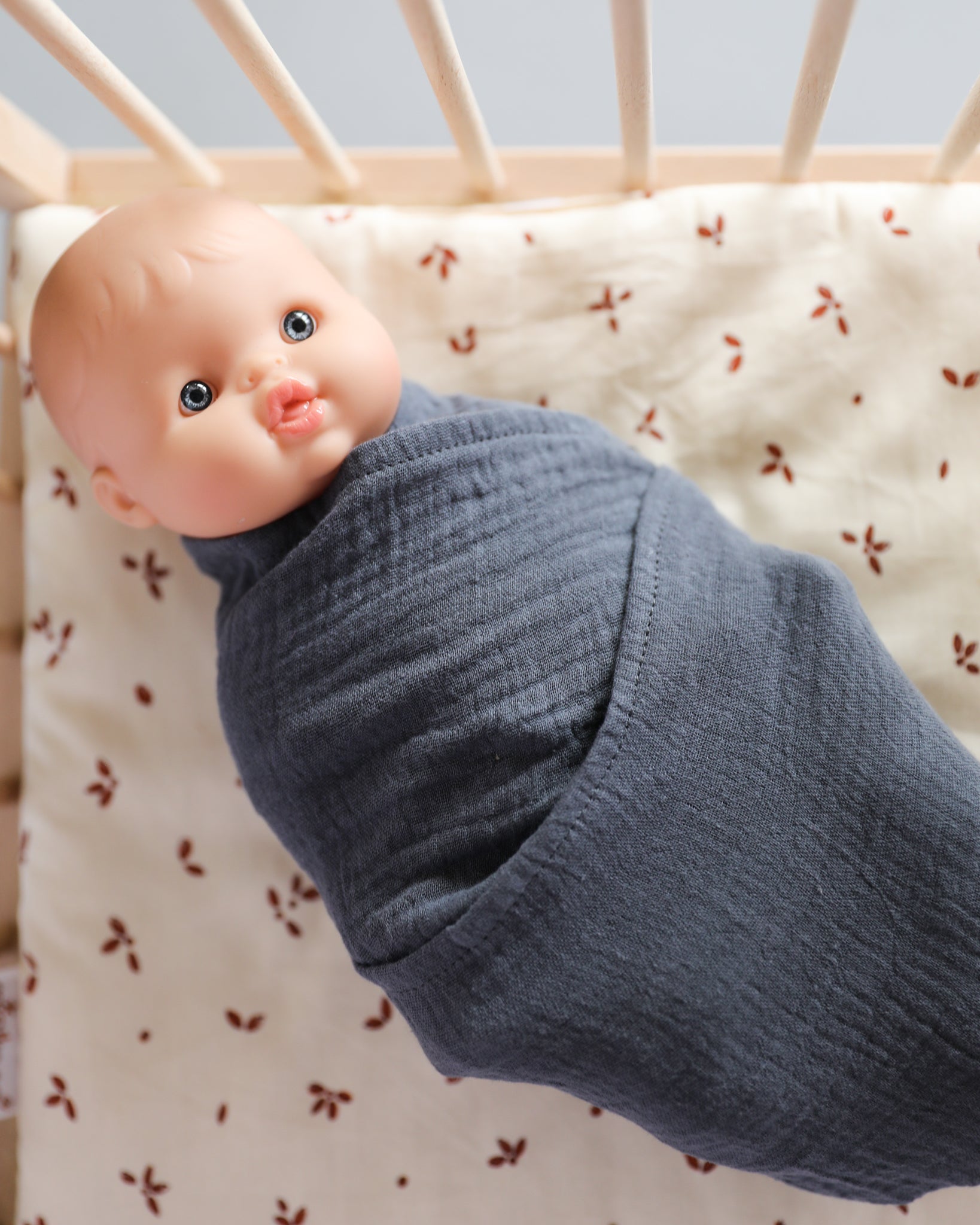 Minikane Doll Clothes | Soft Baby Doll Swaddles - pack of 2 (Grey & Dove Print)