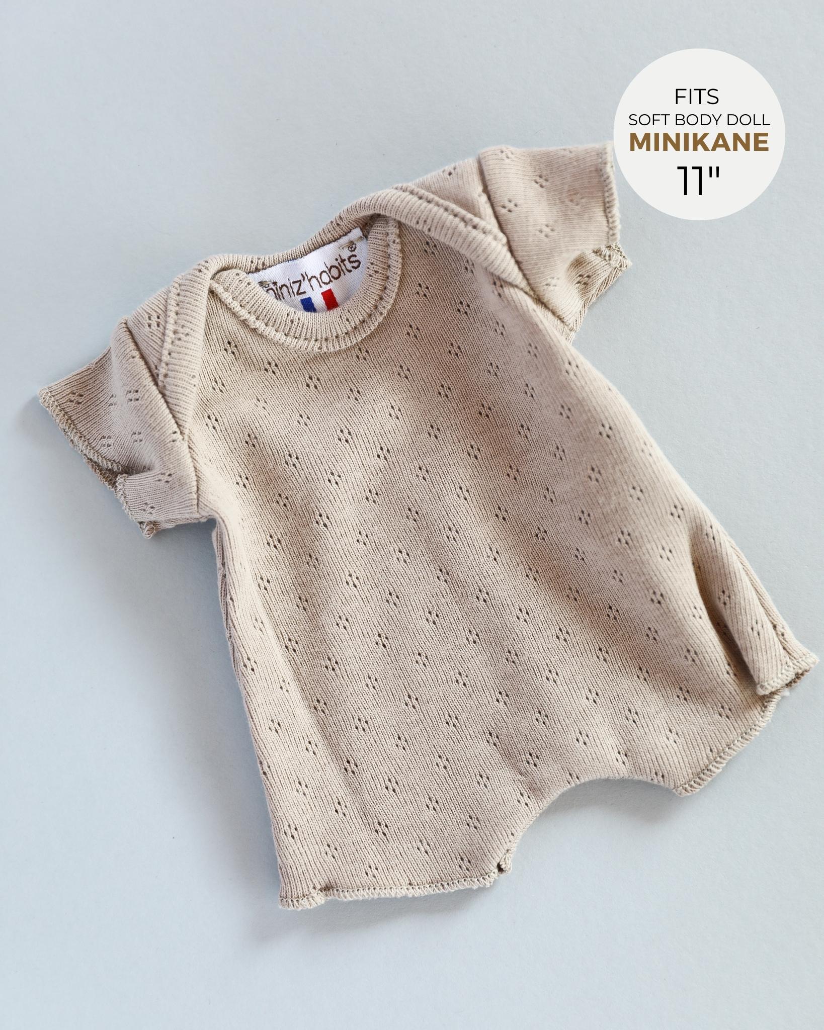 Minikane Doll Clothes | Soft Body Doll Cotton Romper (Beige)