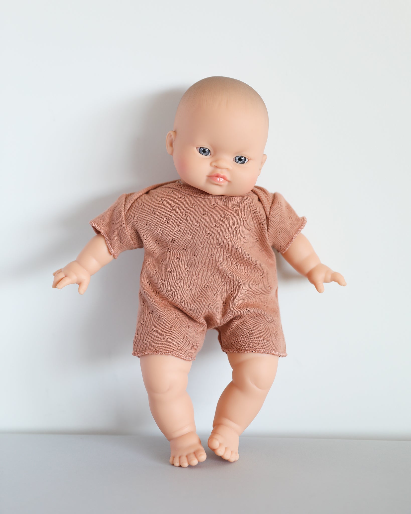Minikane Doll Clothes | Soft Body Doll Cotton Romper (Brown)