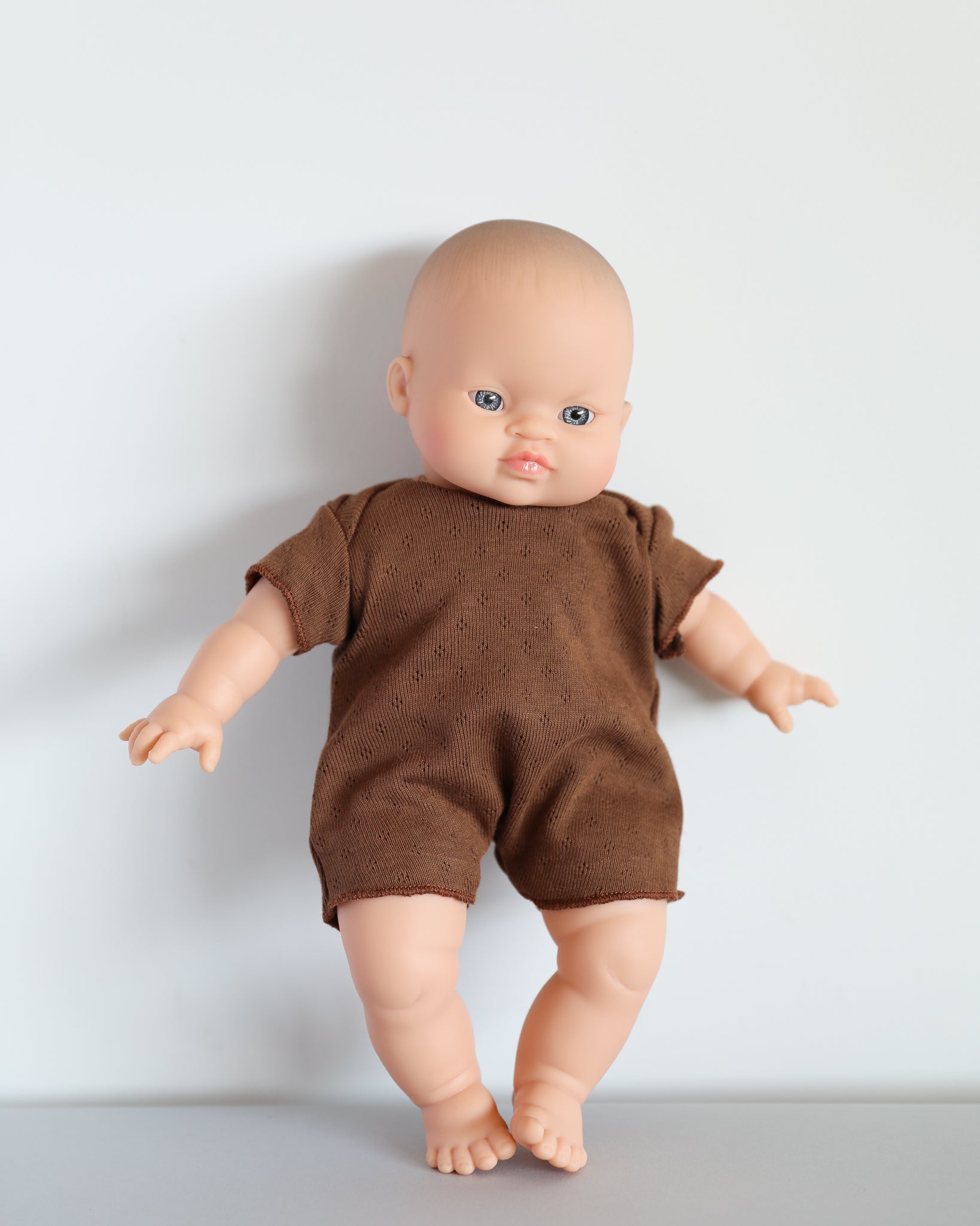Minikane Doll Clothes | Soft Body Doll Cotton Romper (Chocolate)