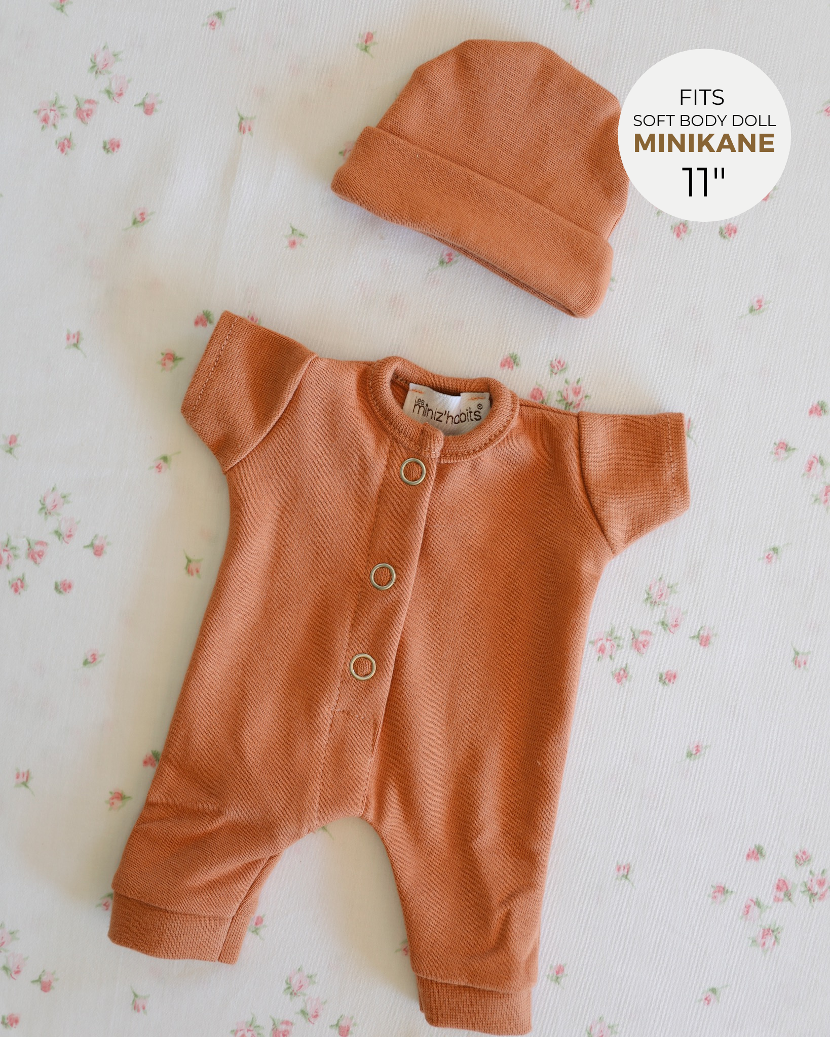 Minikane Doll Clothes | Soft Body Doll Jumpsuit with Hat (Brown)