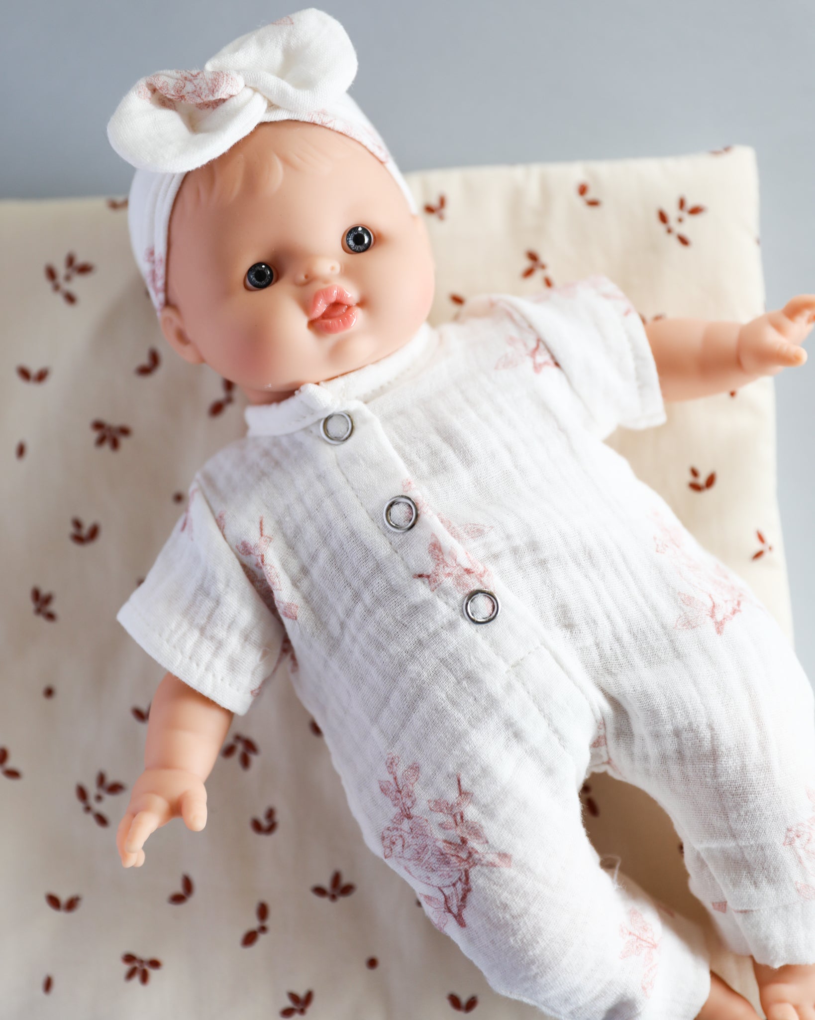 Minikane Doll Clothes | Soft Body Doll Jumpsuit with Headband (Bird Print )