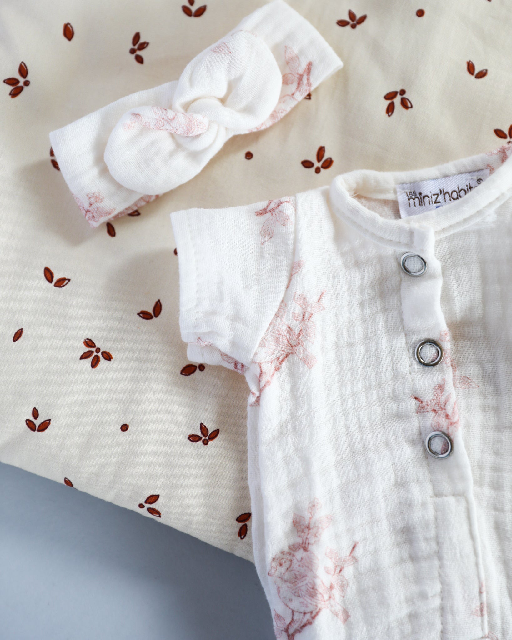 Minikane Doll Clothes | Soft Body Doll Jumpsuit with Headband (Bird Print )