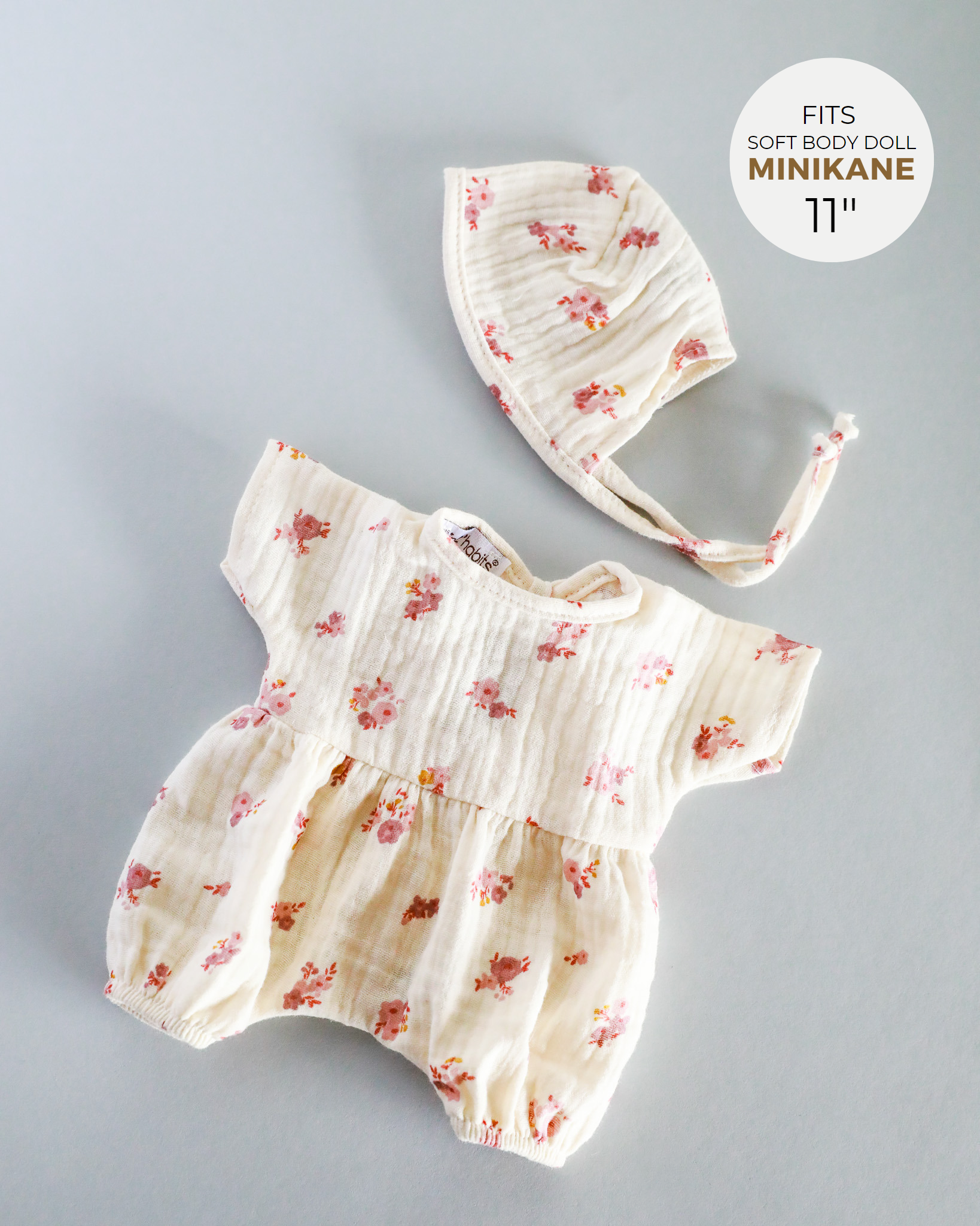 Minikane Doll Clothes | Soft Body Doll Romper with Bonnet - Flowers