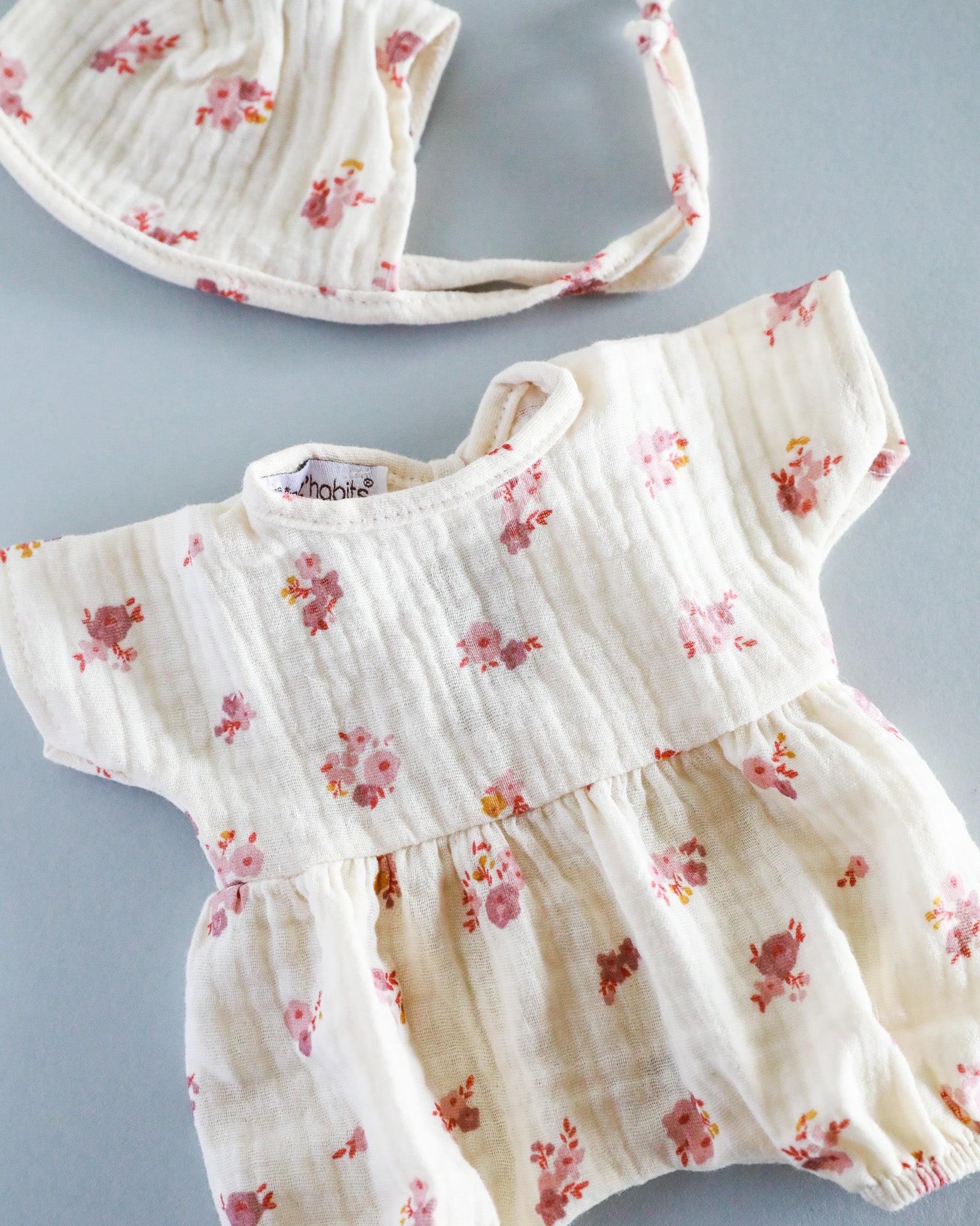 Minikane Doll Clothes | Soft Body Doll Romper with Bonnet - Flowers