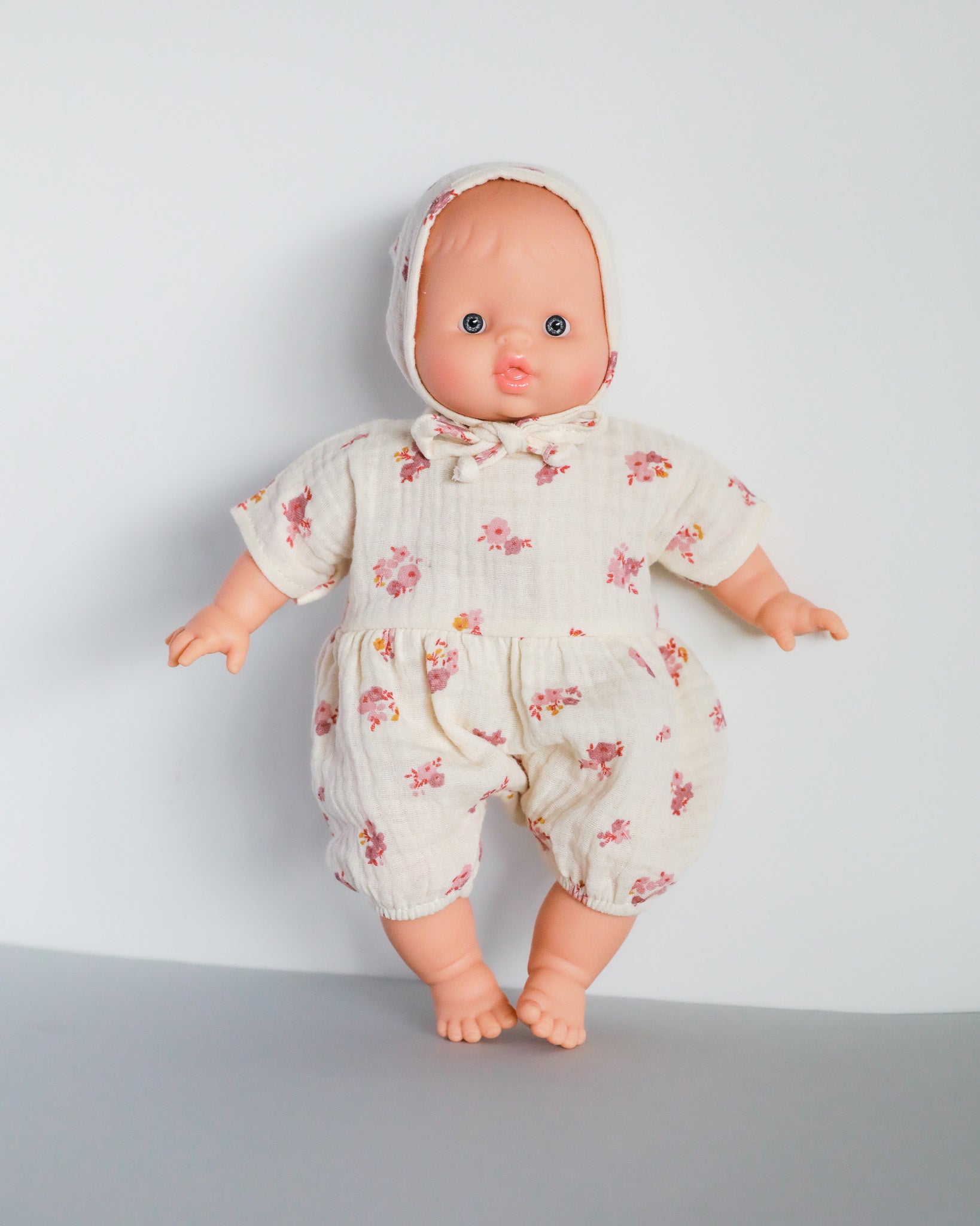Minikane Doll Clothes | Soft Body Doll Romper with Bonnet - Flowers