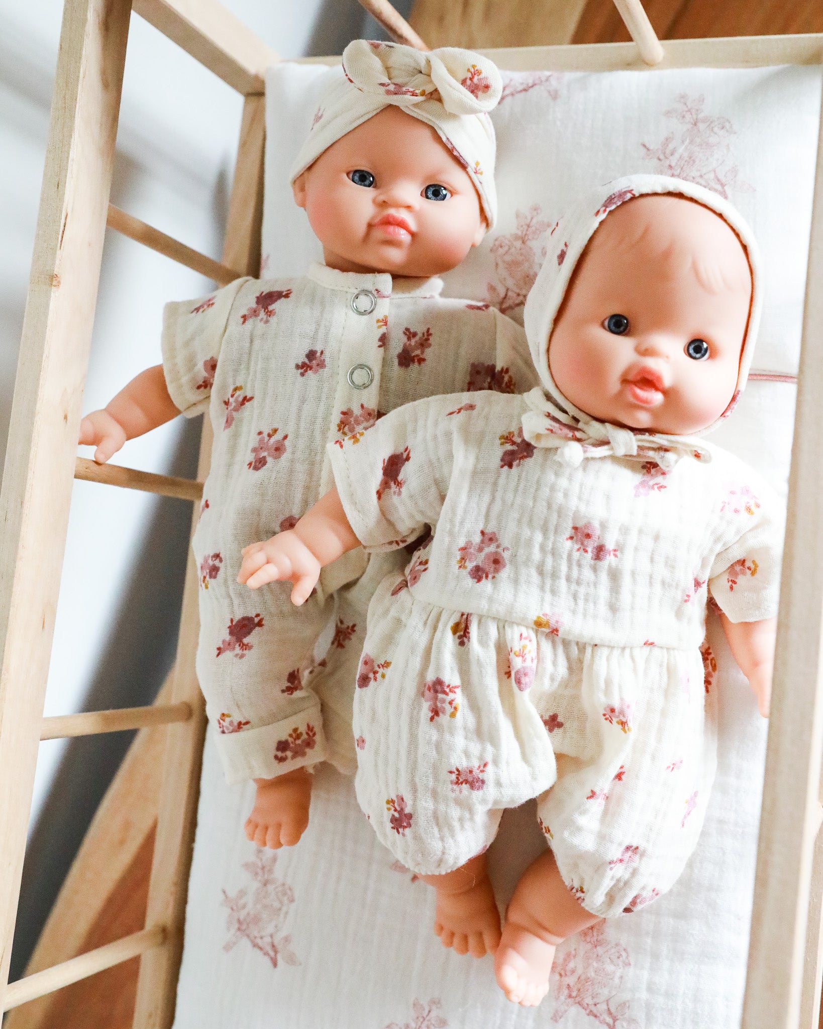 Minikane Doll Clothes | Soft Body Doll Romper with Bonnet - Flowers