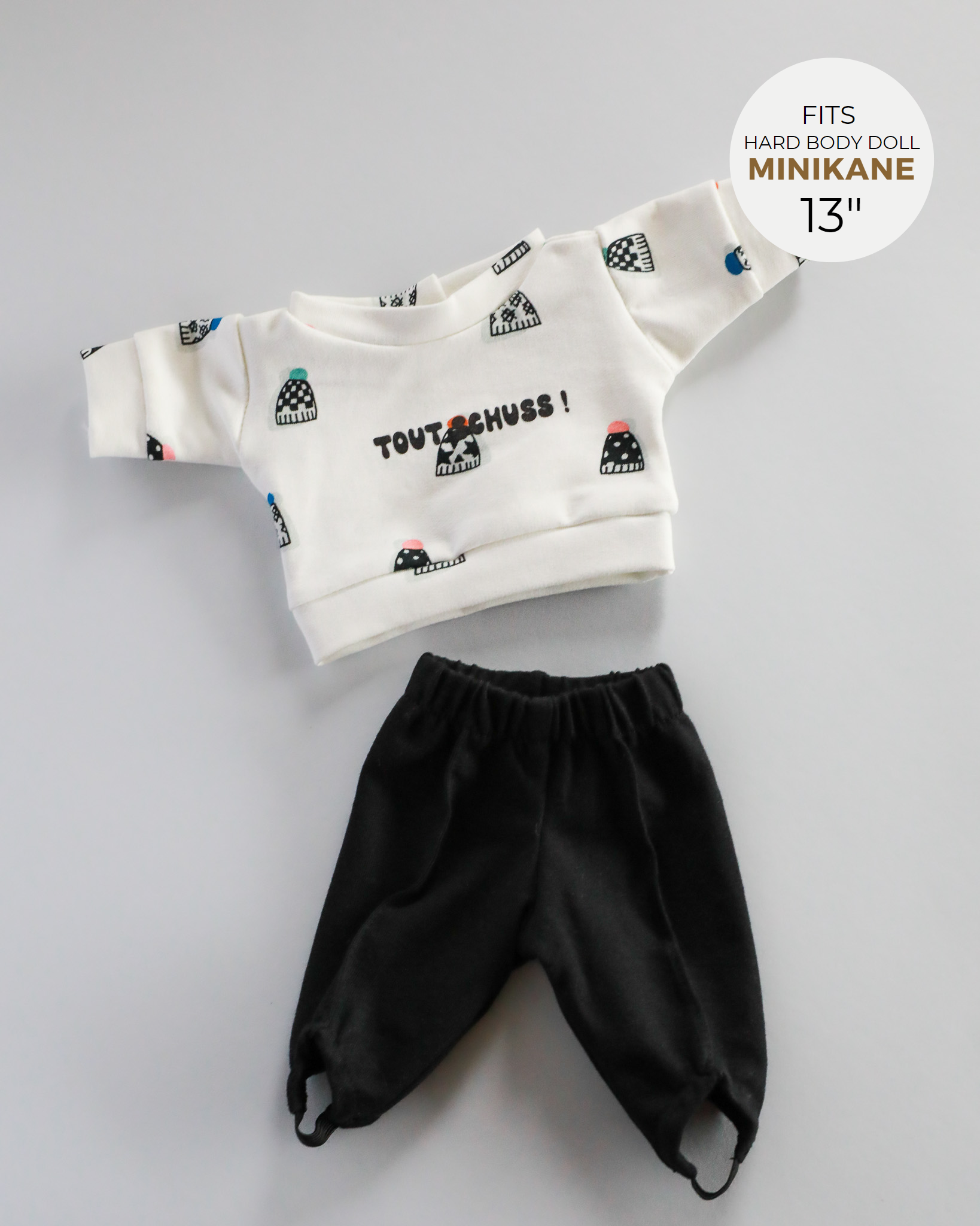 Minikane Doll Clothes | Baby Doll Sweatshirt Set Tout Shouss! - White & Black