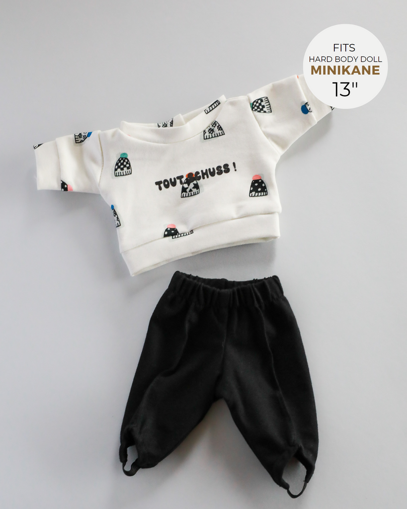 Minikane Doll Clothes | Baby Doll Sweatshirt Set Tout Shouss! - White & Black