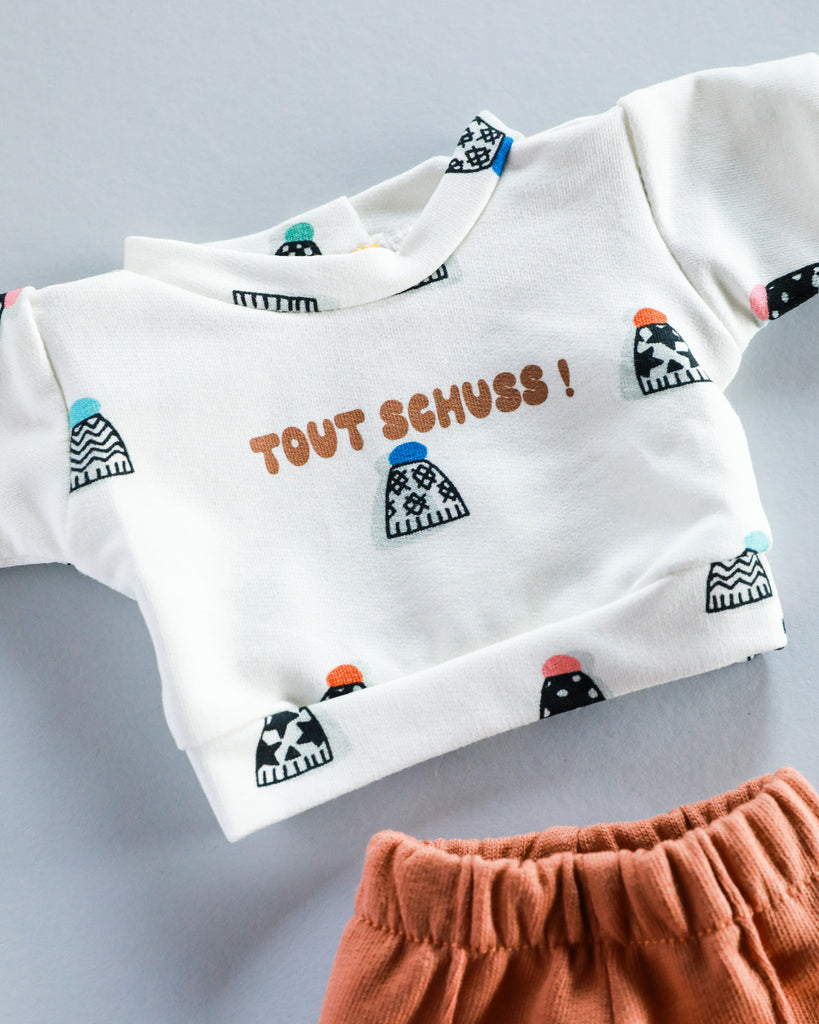 Minikane Doll Clothes | Baby Doll Sweatshirt Set Tout Shouss! - White & Brown