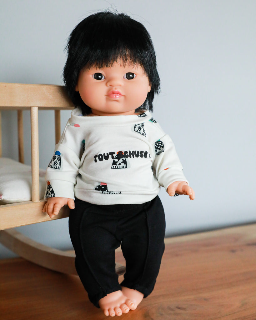 Minikane Doll Clothes | Baby Doll Sweatshirt Set Tout Shouss! - White & Black