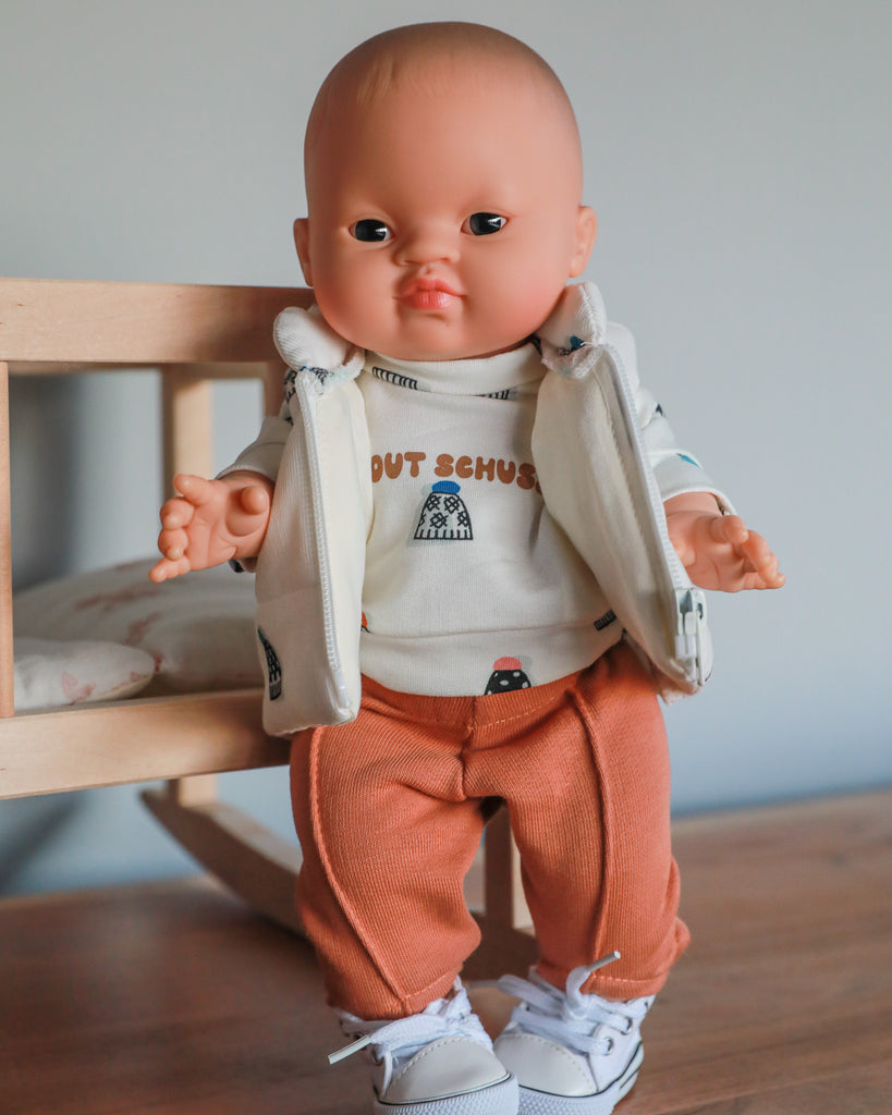 Minikane Doll Clothes | Baby Doll Sweatshirt Set Tout Shouss! - White & Brown