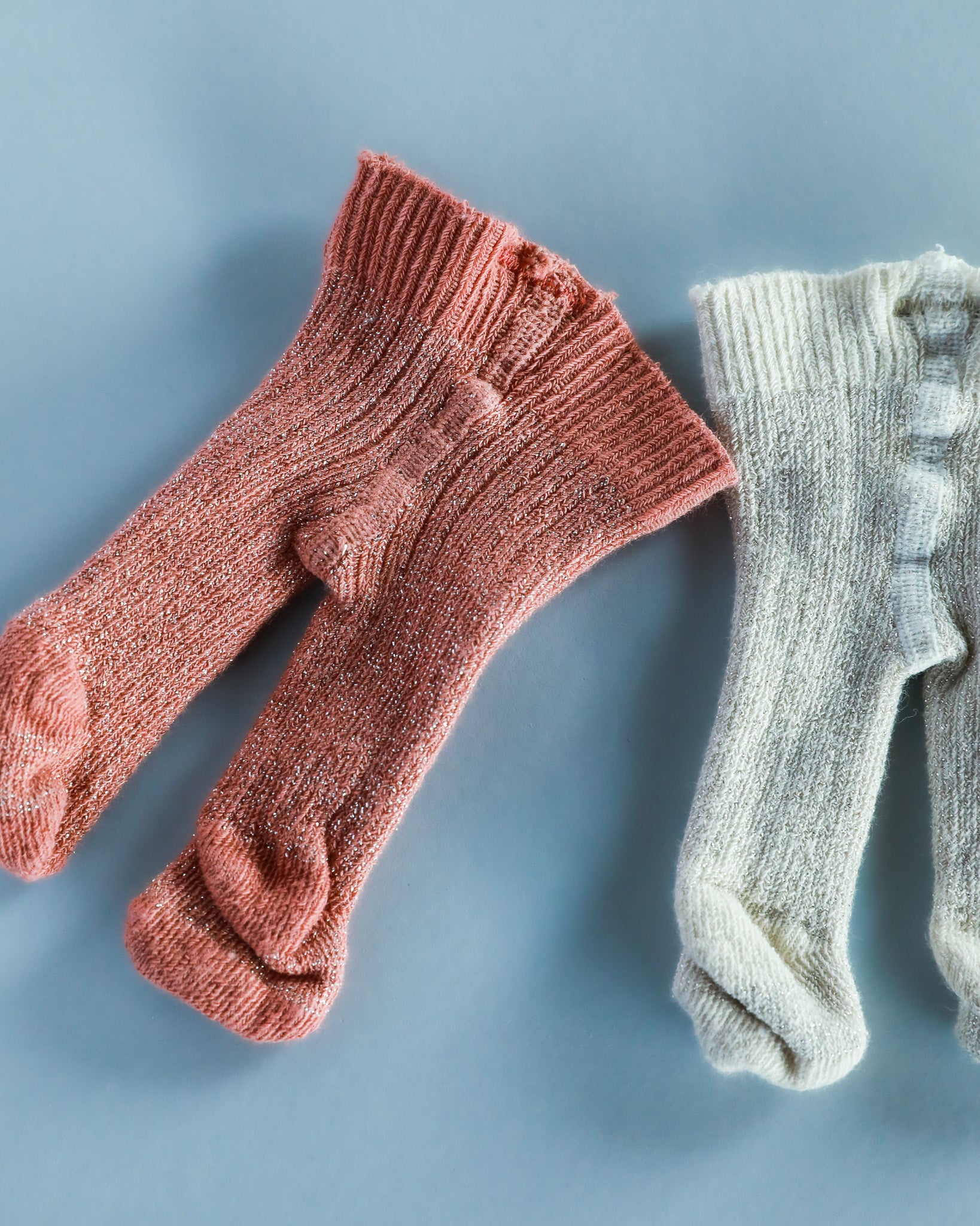 Minikane Doll Clothes | Baby Doll Tights - Rose/Off-white Glitter (pair of 2)