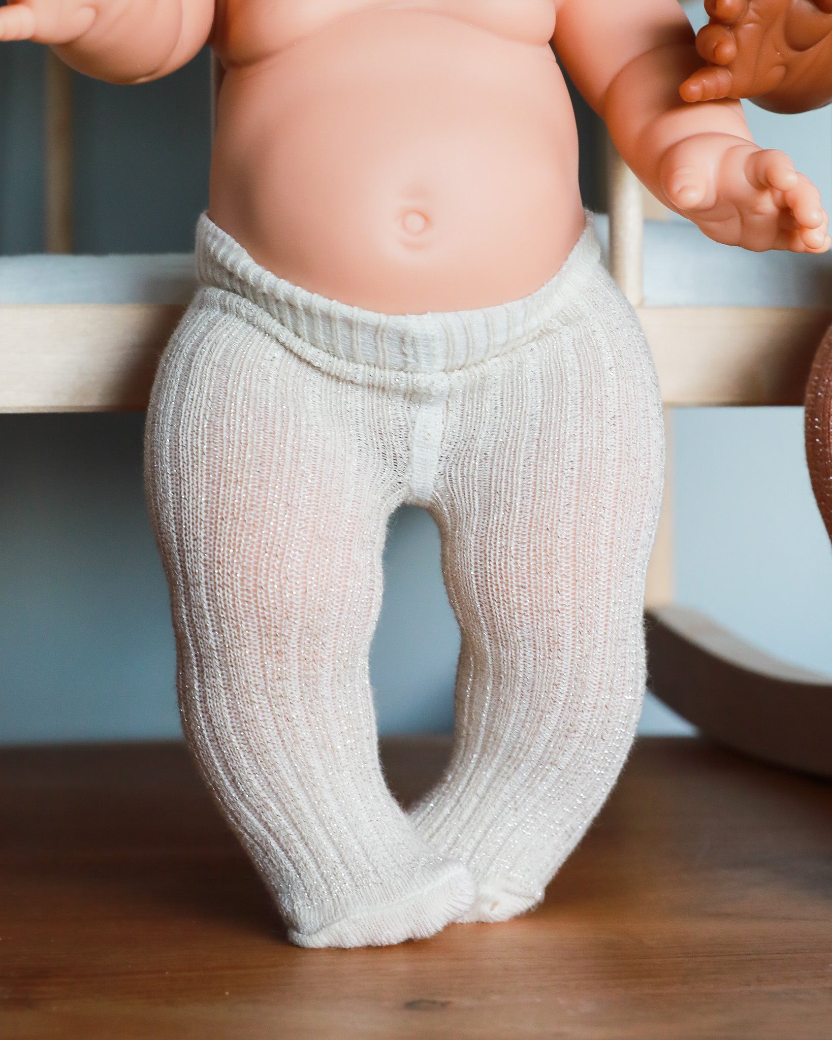 Minikane Doll Clothes | Baby Doll Tights - Rose/Off-white Glitter (pair of 2)