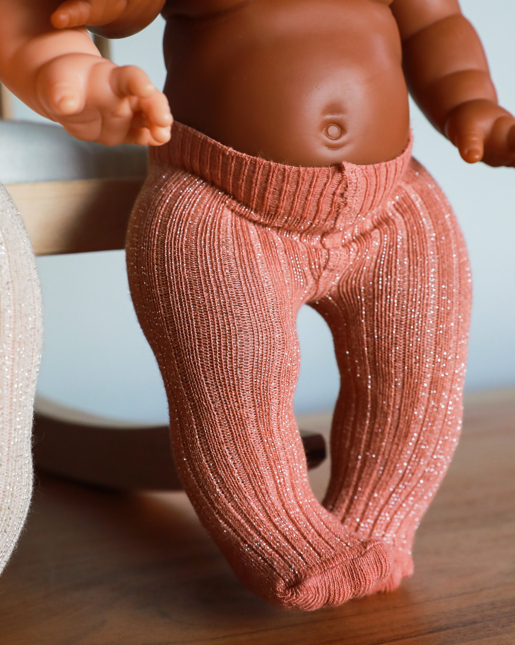Minikane Doll Clothes | Baby Doll Tights - Rose/Off-white Glitter (pair of 2)